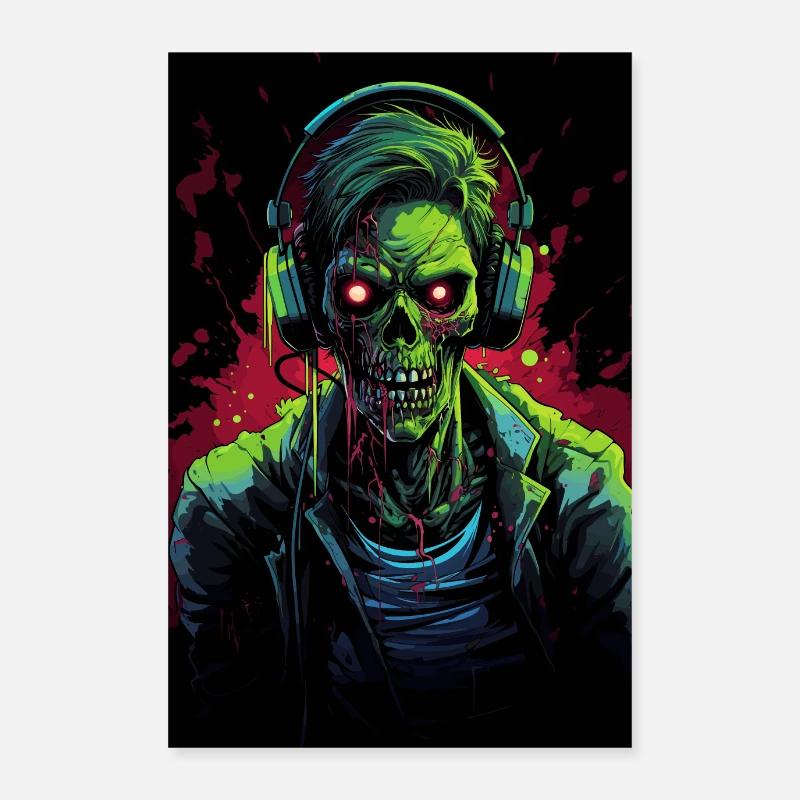 Zombie mit Kopfhörer Halloween Horror - Poster 60x90 cm - Weiß
