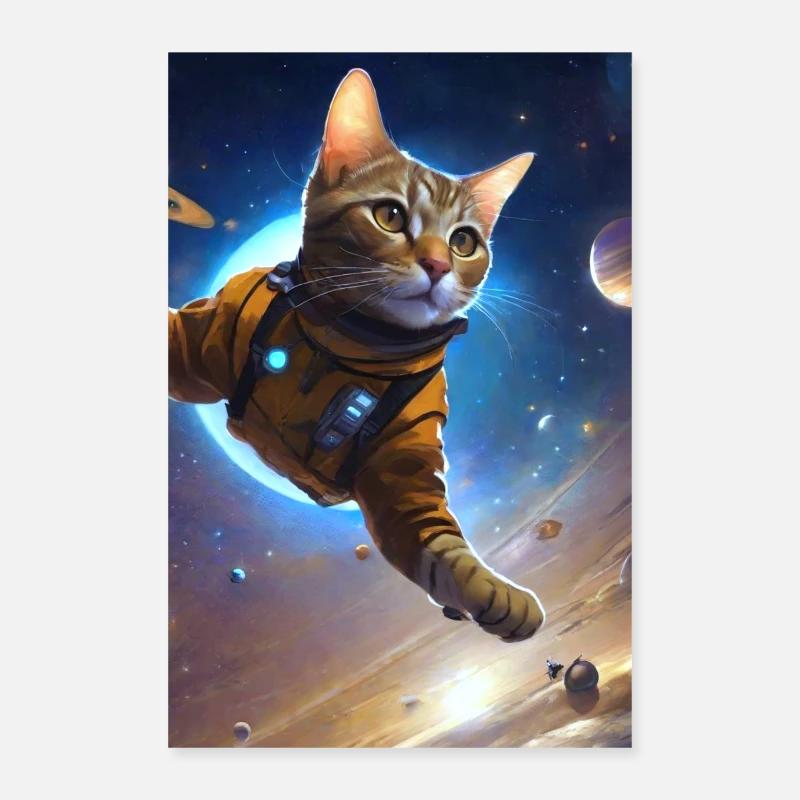 Flying Cats, Cats, Outer Space, Planets Poster 24" x 35" (60x90 cm)