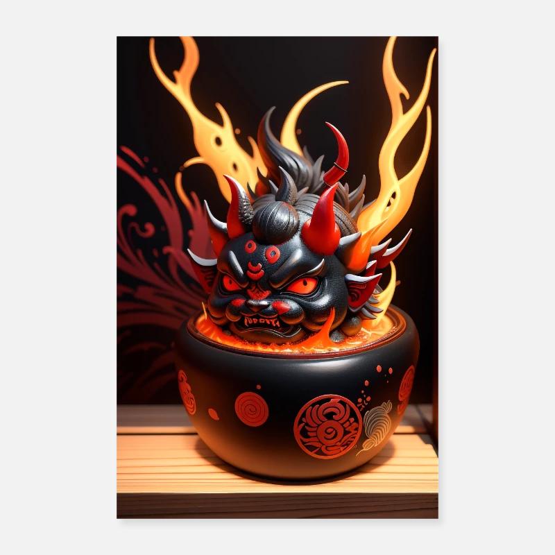 Ein kleiner Teufel in einer Rahmen Suppe Poster 60x90 cm