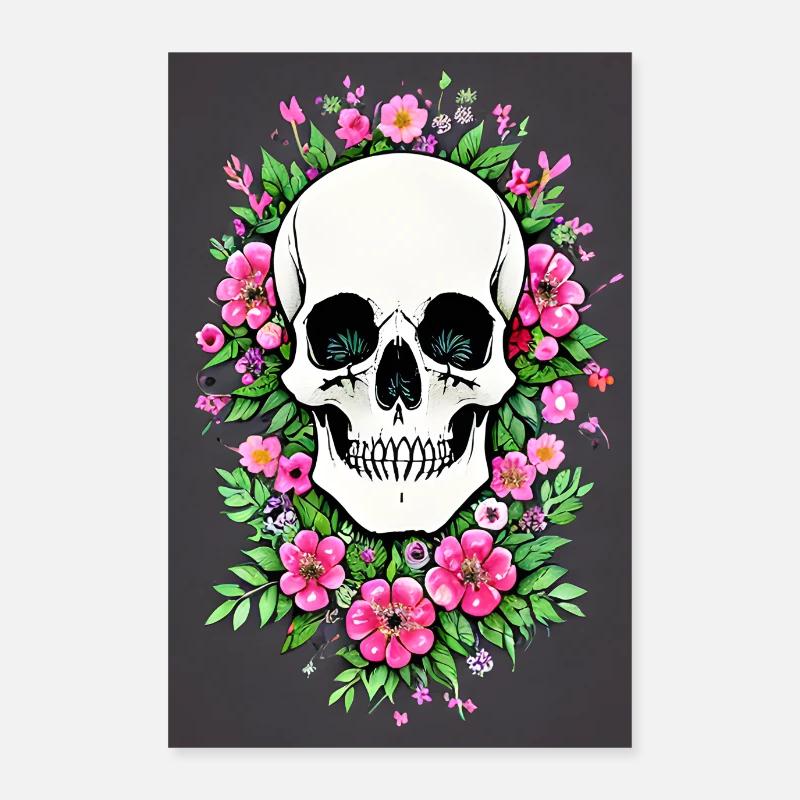 Crâne Fleur Crâne Crâne Crâne avec Fleurs Poster 60 x 90 cm