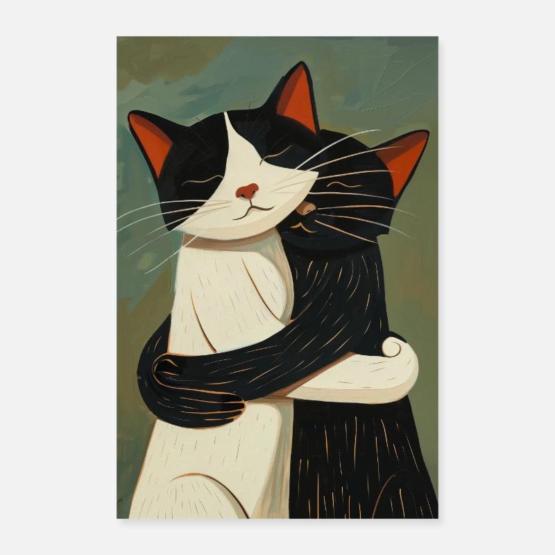 Two Cats Hugging Each Other Poster 24" x 35" (60x90 cm)