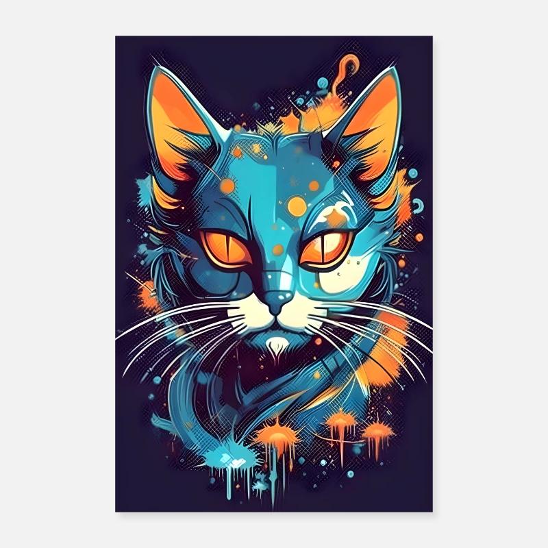 Bunte kosmische Katze Poster 60x90 cm