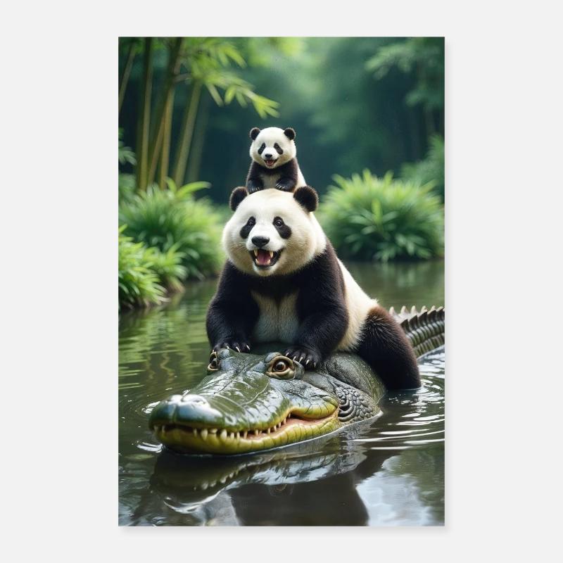 Panda Abenteuer auf dem Krokodil Poster 60x90 cm