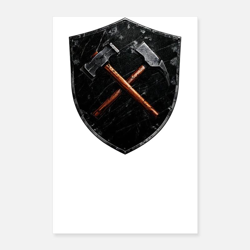 Bonne chance sur le logo minage mineur maillet et fer Poster 60 x 90 cm