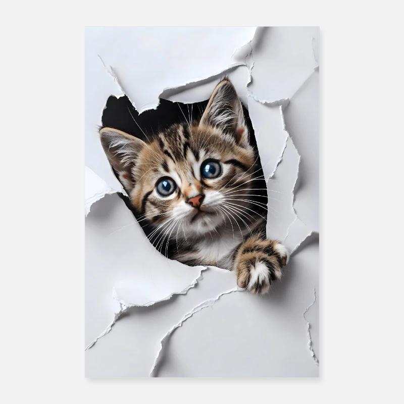 Cat breaks through wall Poster 24" x 35" (60x90 cm)