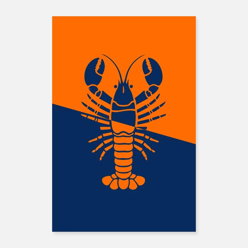 Affiche Homard bleu orangé Poster 60 x 90 cm