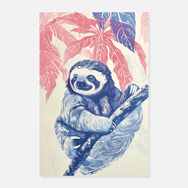 Tropical Sloth Print Poster 60x90 cm
