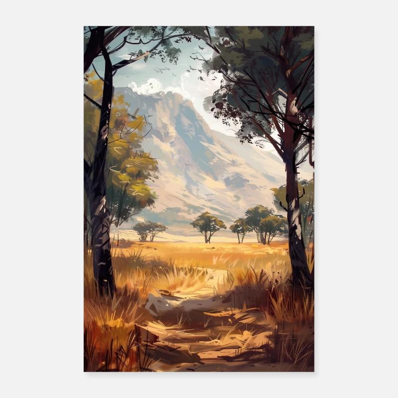 Poster Illustration Paysage de Savane Poster 60 x 90 cm