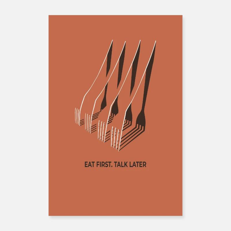 Eat First Talk Later – Küchen Poster Terrakott Poster 60x90 cm