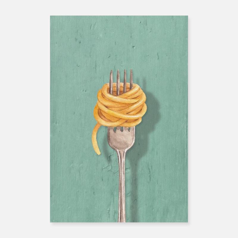 Conception de cuisine réduite à fourchette pour pâtes Poster 60 x 90 cm