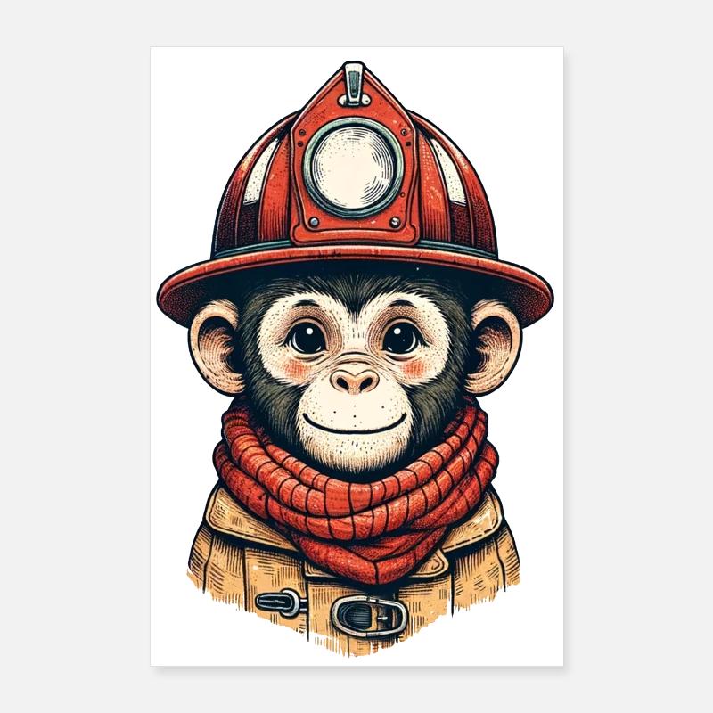 Pompier singe | Sapeurs-pompiers Äffle Poster 60 x 90 cm