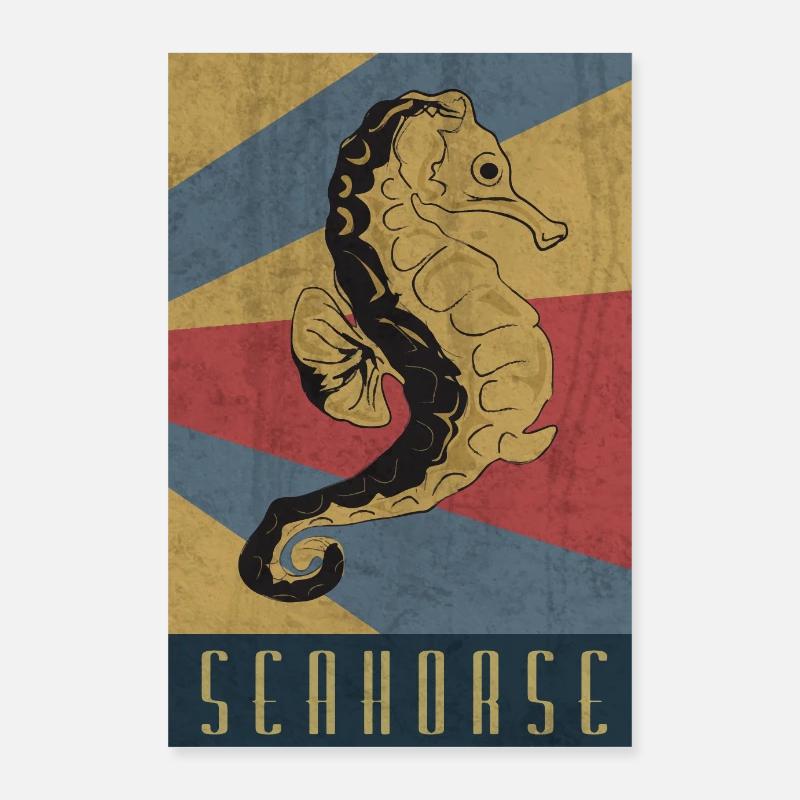 Hippocampe rétro cheval de mer cadeau Poster 60 x 90 cm