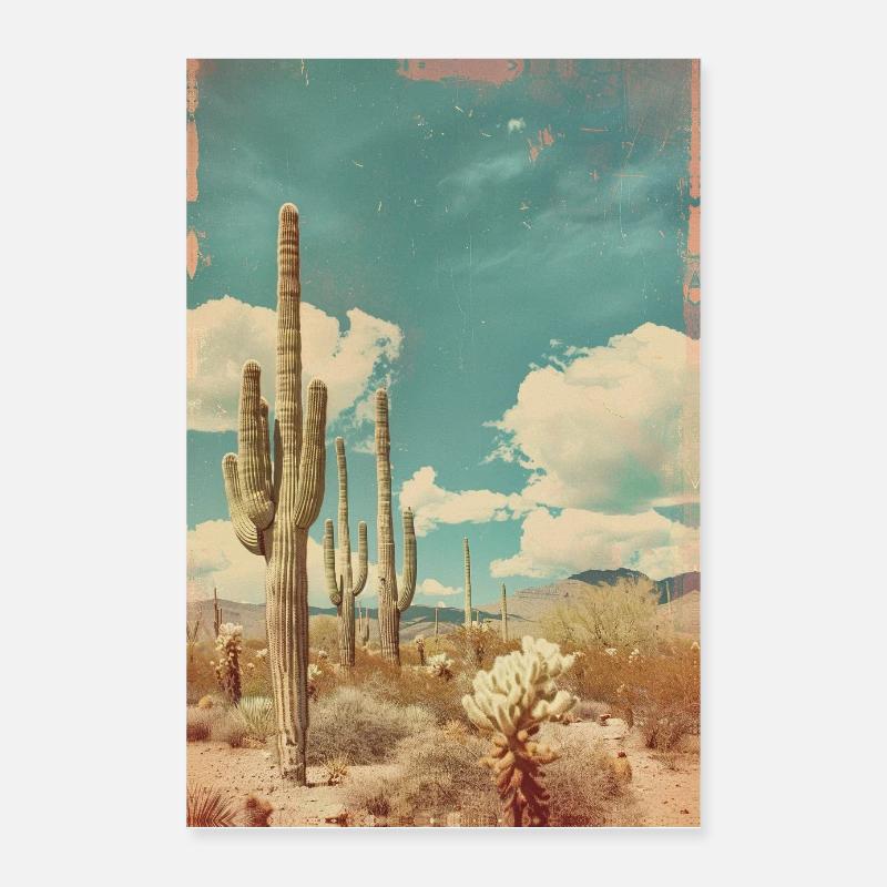Cactus dans le désert | IA Poster 60 x 90 cm