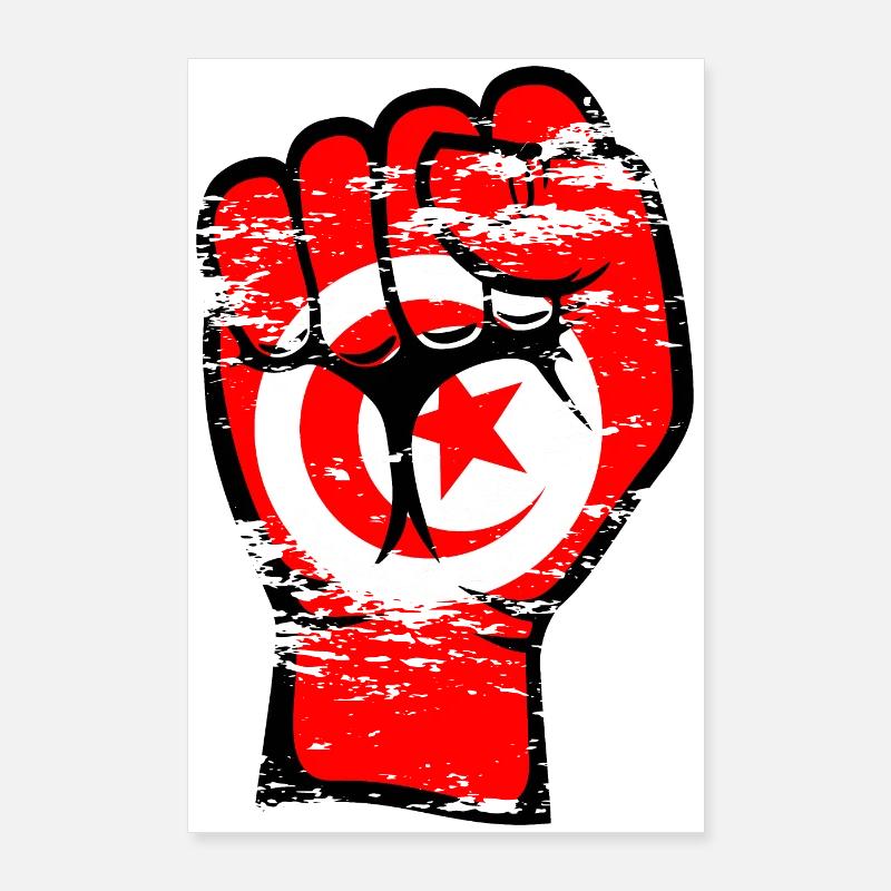 Tunisie Drapeau Poing Main Symbole utilisé Poster 60 x 90 cm