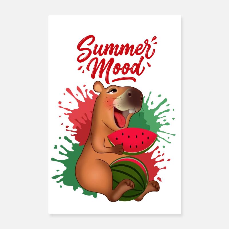Capybara souriant avec pastèque Poster 60 x 90 cm
