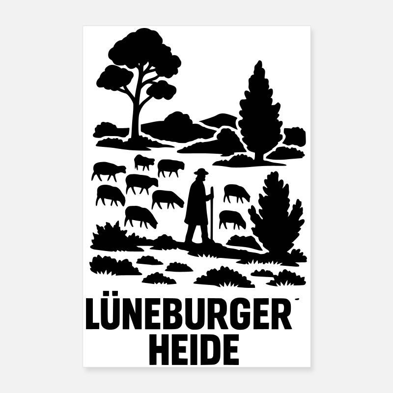 Lüneburger Heide Schäfer Heidschnucken Idylle Poster 60x90 cm