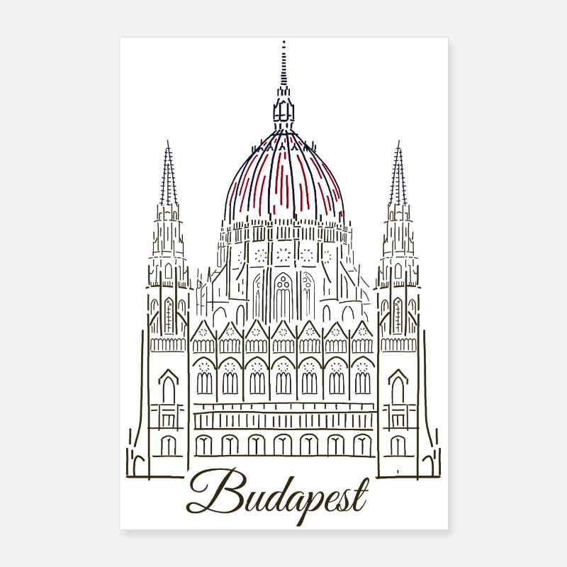 Budapest, Dessin à la main du Parlement, Hongrie Poster 60 x 90 cm