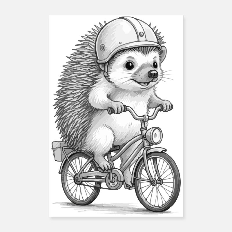 Cavalier hérisson sur un vélo vintage Poster 60 x 90 cm
