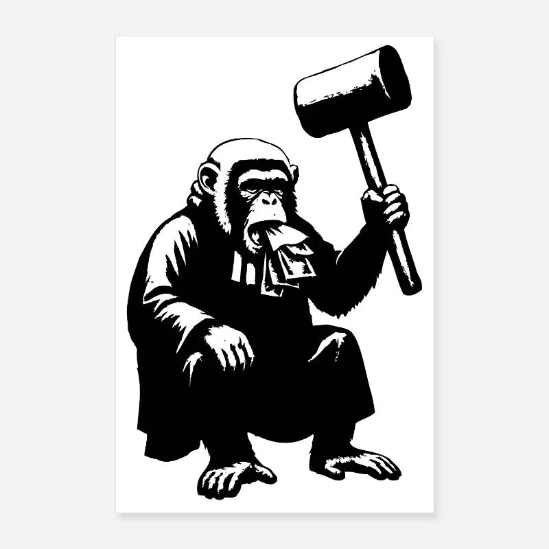 Singe juge avec un marteau géant Poster 60 x 90 cm