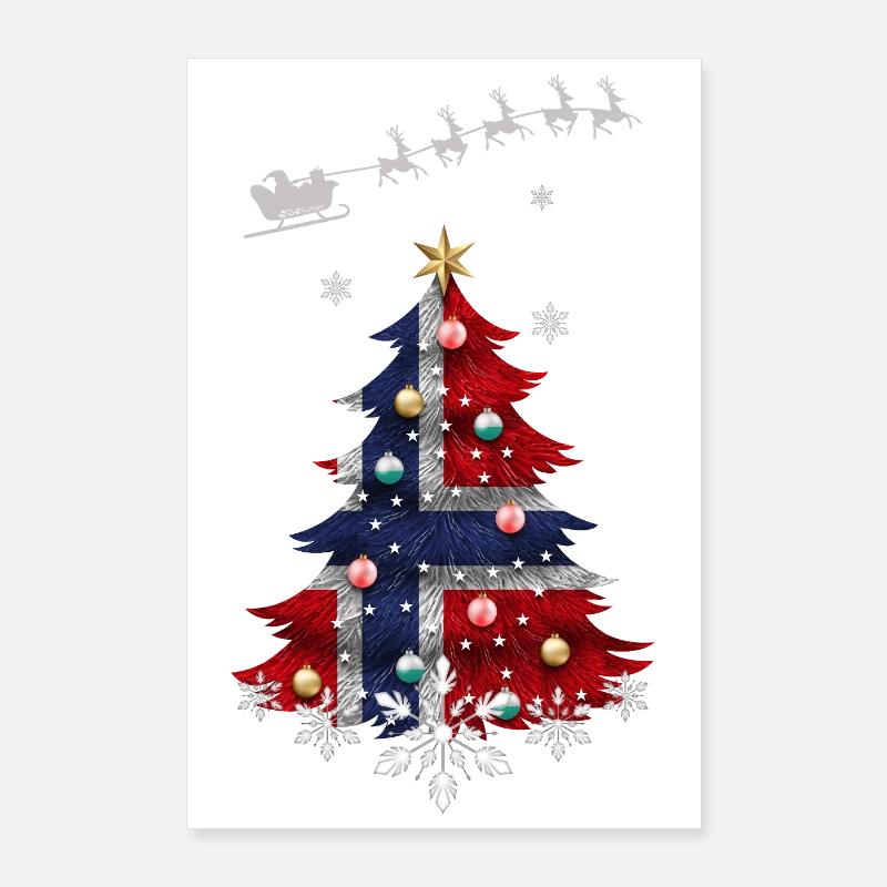 Sapin de Noël avec drapeau norvégien Poster 60 x 90 cm