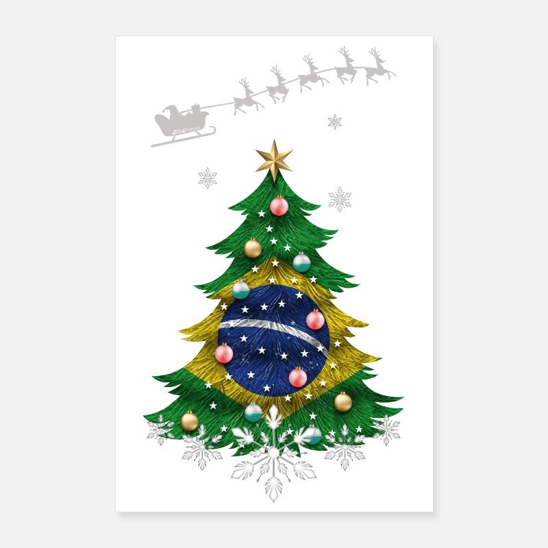 Sapin de Noël avec drapeau du Brésil Poster 60 x 90 cm