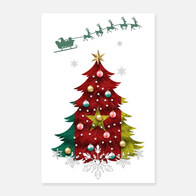 Sapin de Noël avec drapeau du Cameroun Poster 60 x 90 cm