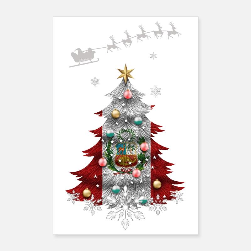 Weihnachtsbaum mit Peru-Flagge Poster 60x90 cm