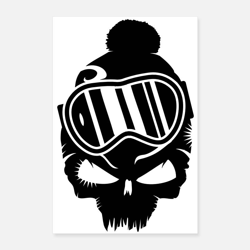 crâne de snowboard avec des lunettes de snowboard Poster 60 x 90 cm