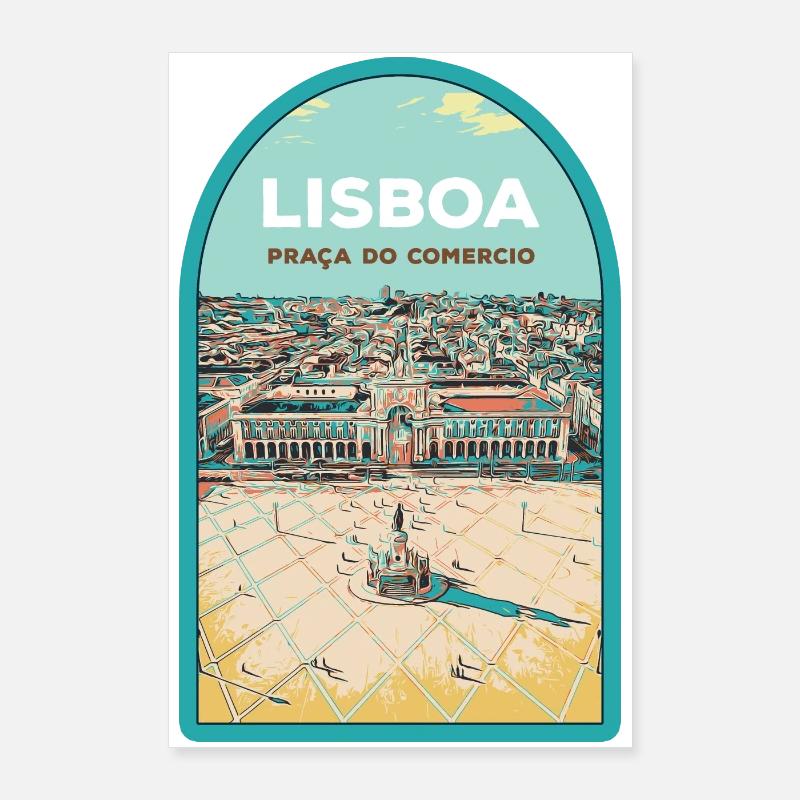 Illustration Place du Commerce, Lisbonne Poster 60 x 90 cm