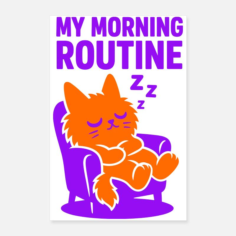 Routine matinale chat #1 Poster 60 x 90 cm