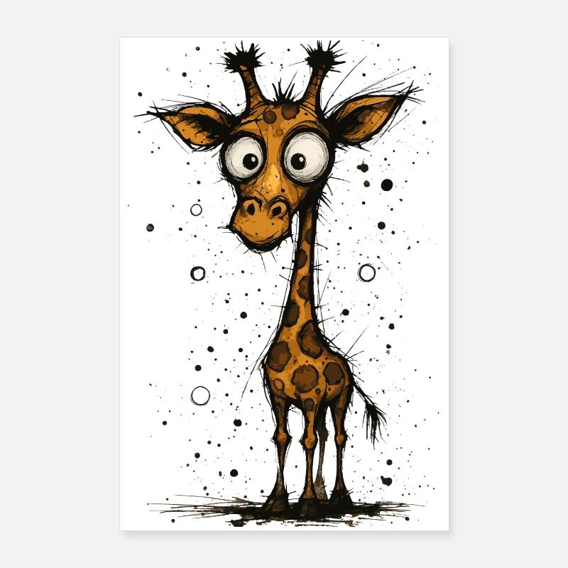 Girafe drôle avec de grands yeux - éclaboussure comique Poster 60 x 90 cm