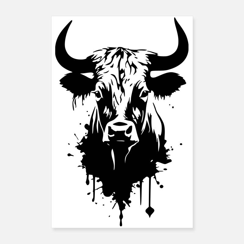 Cow Cow Head Cows Beef Paint Blobs Agriculture Poster 24" x 35" (60x90 cm)