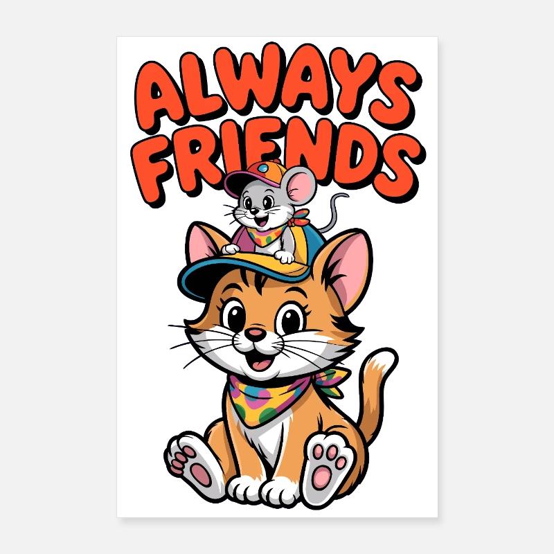 Süße Katze und Maus als beste Freunde Poster 60x90 cm