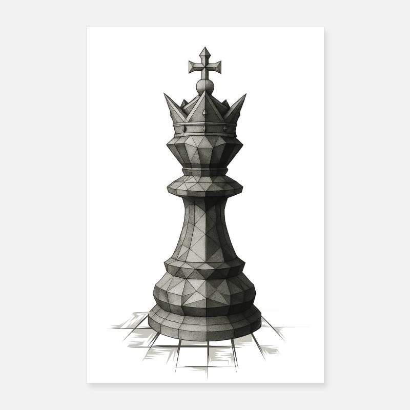 Chess King on Board – Dark Strategy Illustrations Poster 24" x 35" (60x90 cm)