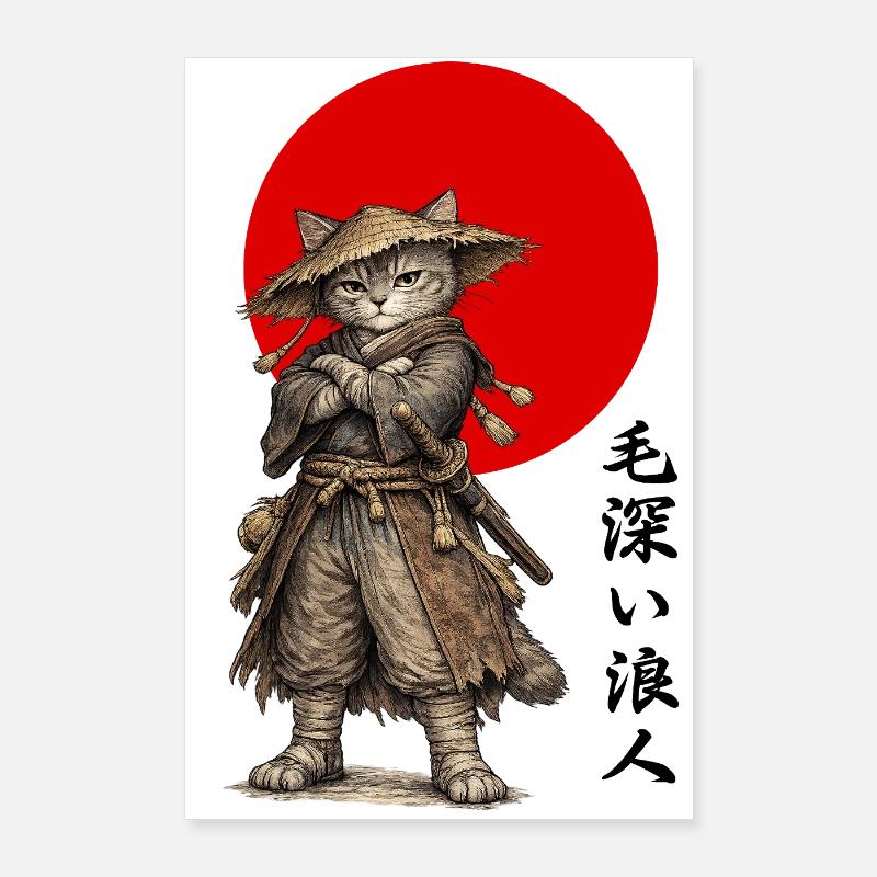 Cat Ronin Samurai Under Red Sun Poster 24" x 35" (60x90 cm)
