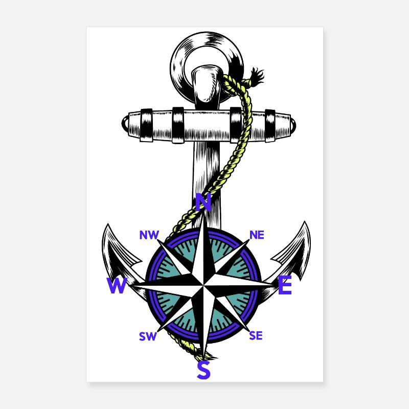 Anker Nautik Maritim Seemann Kompass Ahoi Poster 60x90 cm