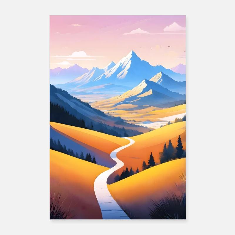 Vue panoramique : Sentier de montagne dans la soirée Poster 60 x 90 cm