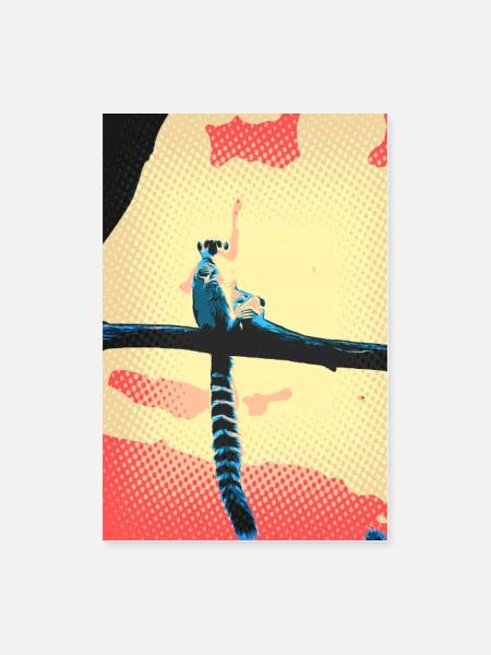 Poster Katta Lemur - Poster 60x90 cm - Weiß