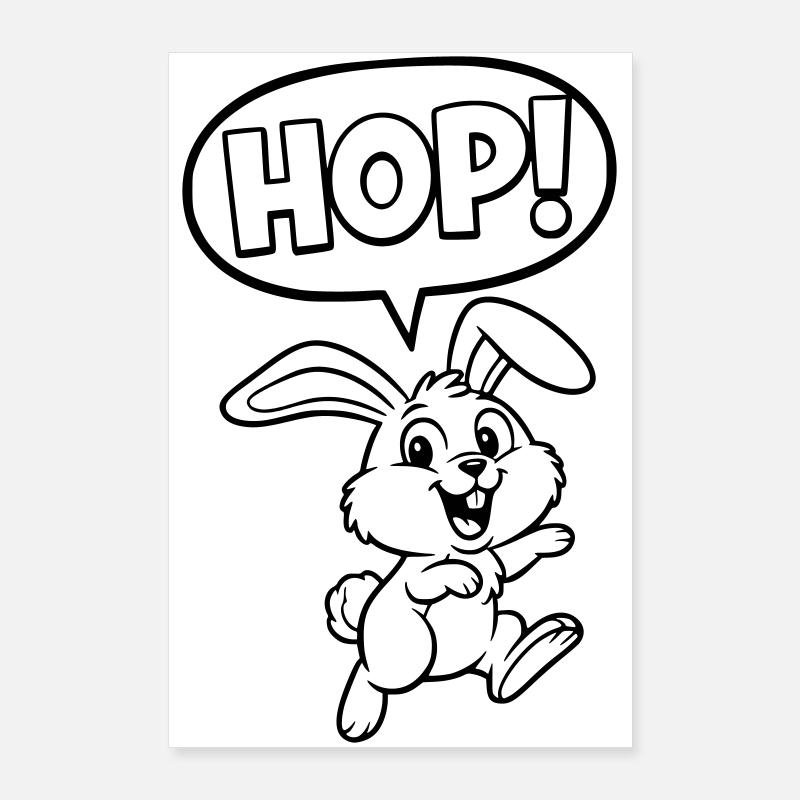 HOP! Hase Springen Outline Comic Poster 60x90 cm