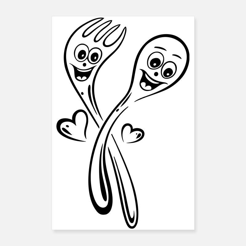 Löffel und Gabel mit Herzen. Poster 60x90 cm