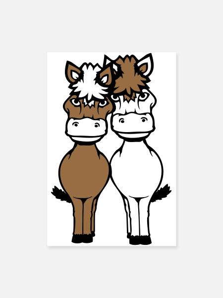 2 Pferde Mann Frau Liebespaar Freunde Liebe Team - Poster 60x90 cm - Weiß - Vorne
