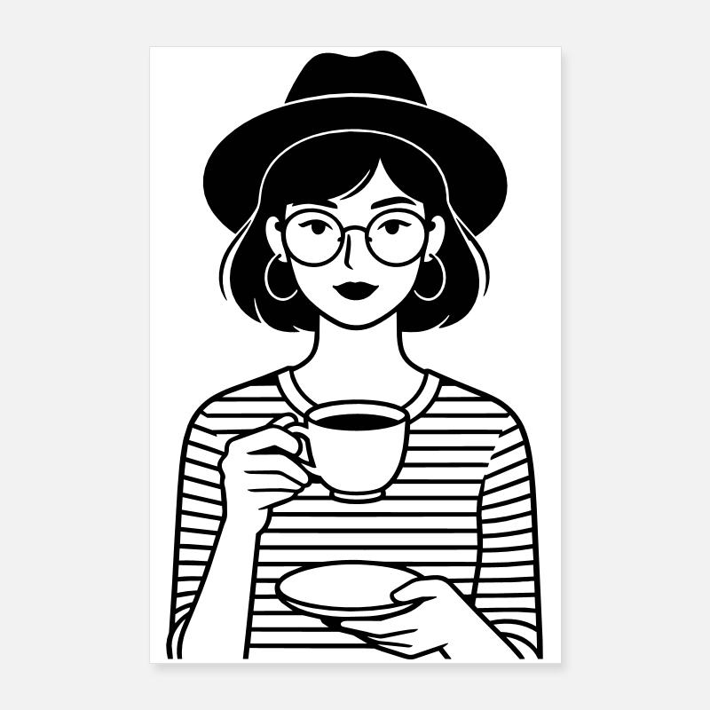 fille de la hanche au café Poster 60 x 90 cm