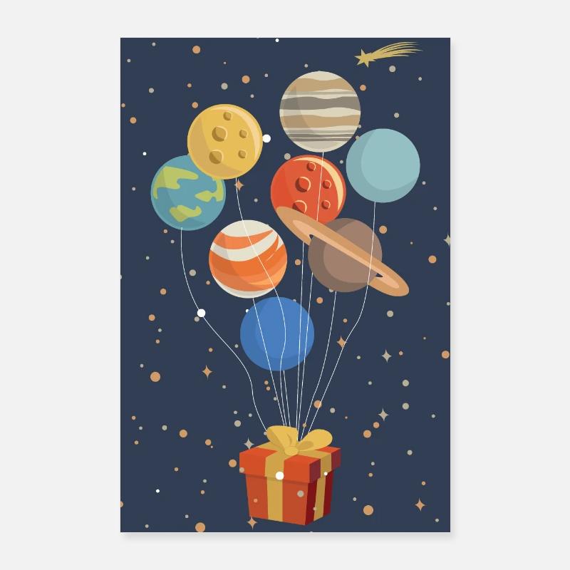 Pianeti come palloncini su un presente Poster 60x90 cm