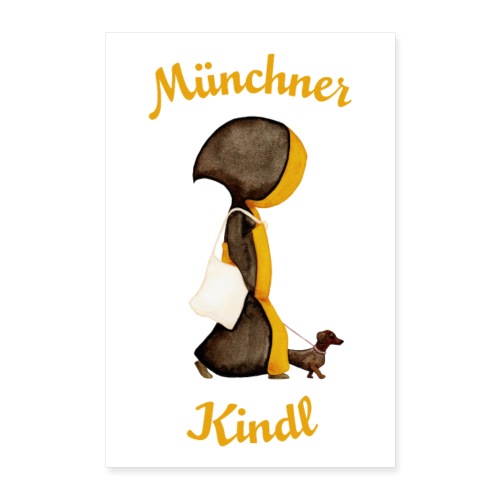 Poster Münchner Kindl mit Stofftasche und Dackel - Poster 60x90 cm