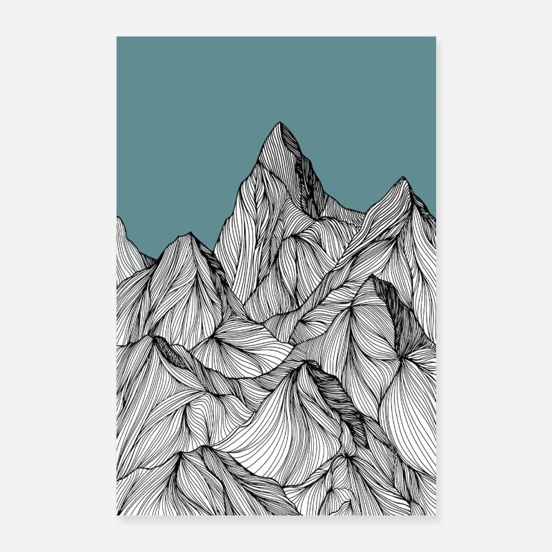Mountains as a sketch in blue Poster 24" x 35" (60x90 cm)