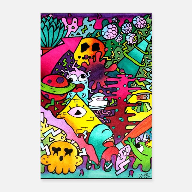 Doodle, comic, space, alien, comic style, funny Poster 24" x 35" (60x90 cm)