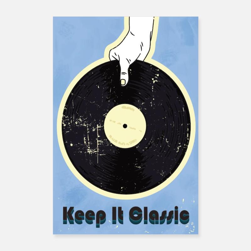 Poster Keep it Classic - Retro Vinyl Schallplatte - Poster 60x90 cm - Weiß