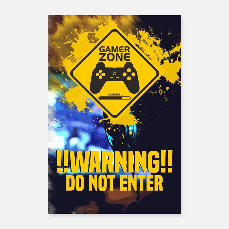 Warning Gaming - Poster 60 x 90 cm - blanc