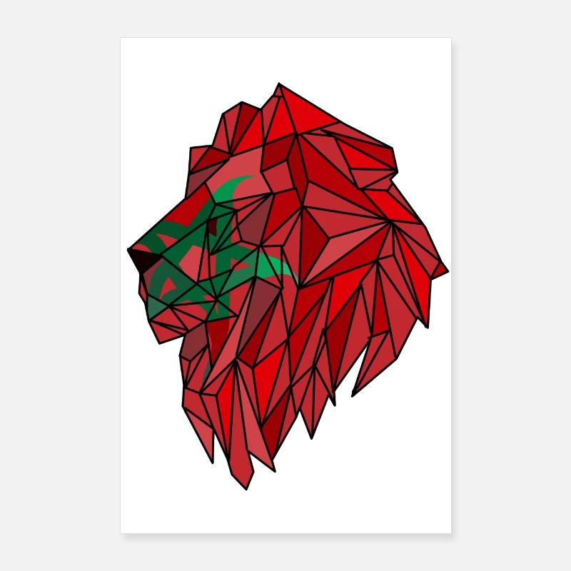 Drapeau du Maroc lion polygone Poster 60 x 90 cm