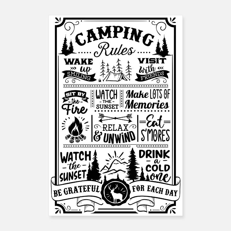 Camping Rules Poster Camping Regeln Geschenk - Poster 60x90 cm - Weiß